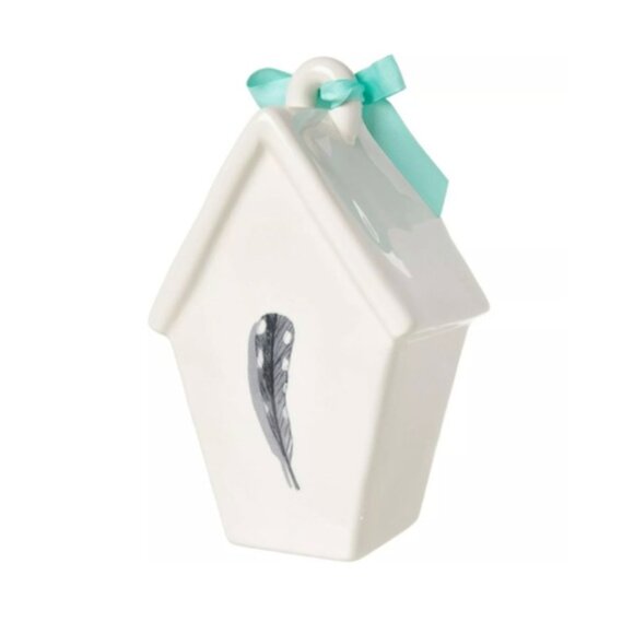 NEW Rae Dunn Wild Ceramic Slant Roof Birdhouse Feather Icon Back Blue Ribbon - Picture 2 of 3